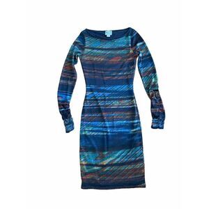 1971 Reiss Dress Mid Length Sheath XS Striped Red Blue Green Black Brown